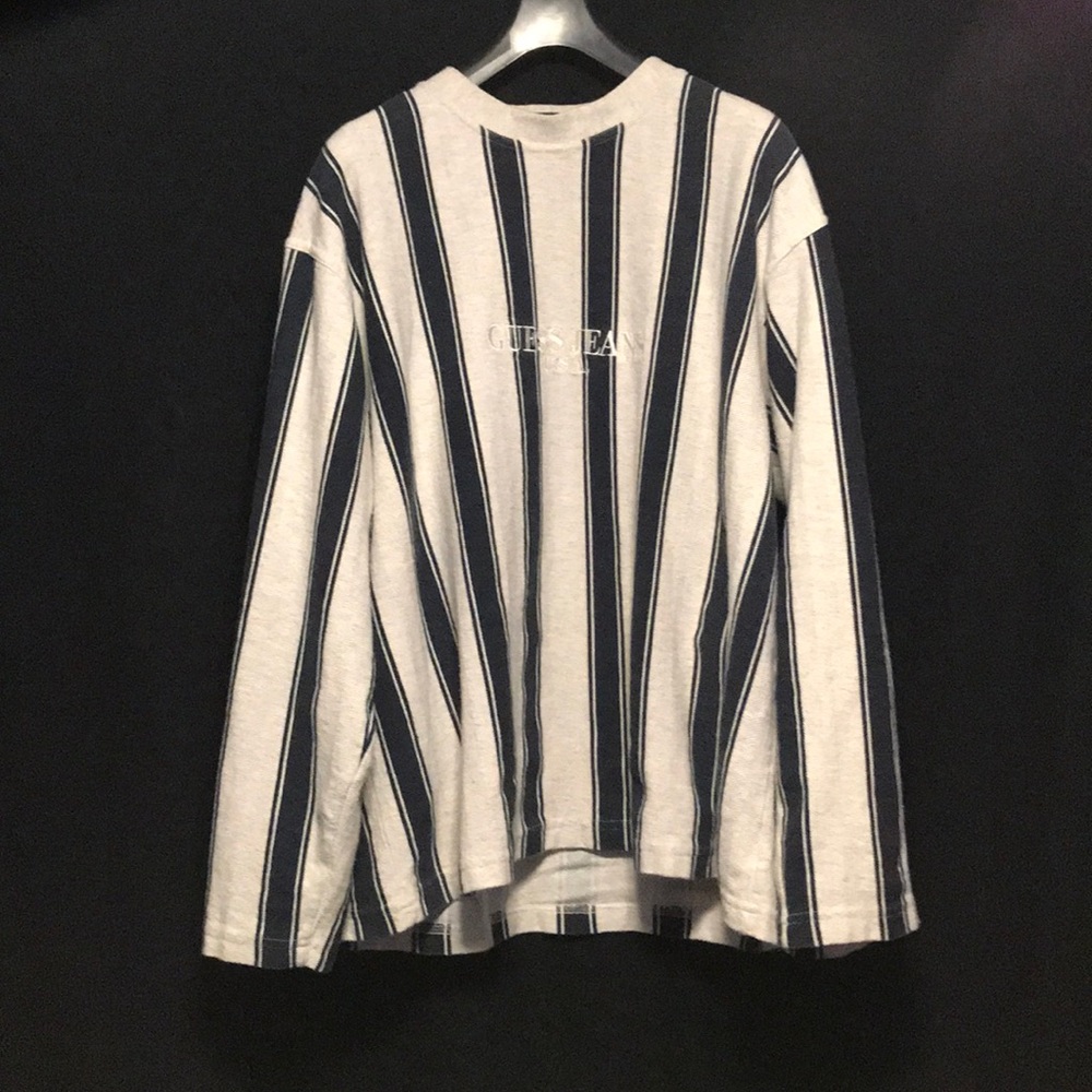 80’s vtg guess blue vertical stripe L/s